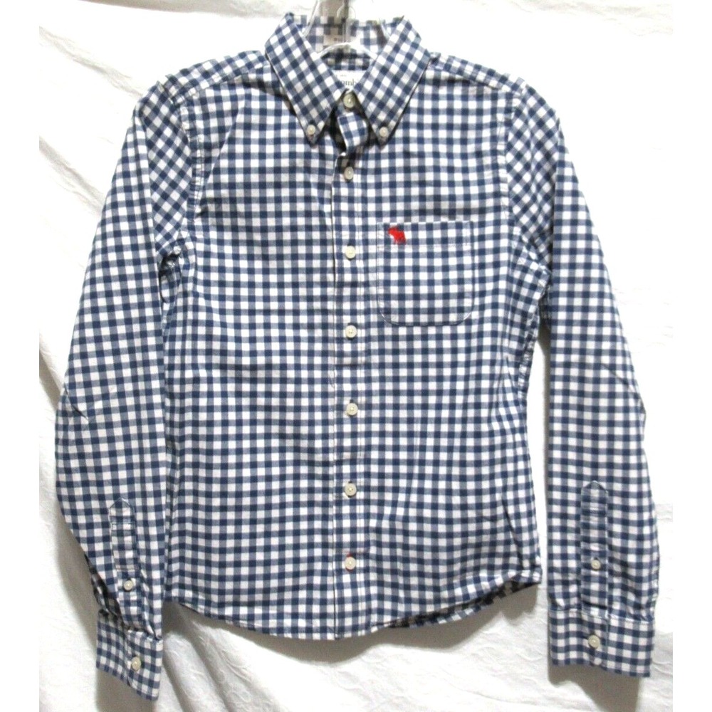 Abercrombie Kids A&F XL Blue & White Check Long Sleeve Muscle‎ Button Down Shirt